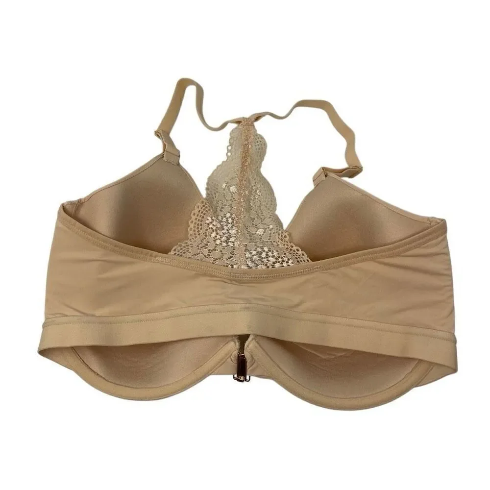 Lively Tan Front Closure Lightly Lined Lace Racerback Bra Women’s Size 36DDD